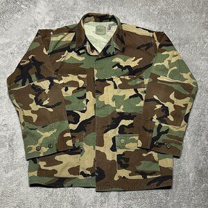 Vintage Coat Hot Weather Woodland Camouflage Combat US Army Uniform Men's Large